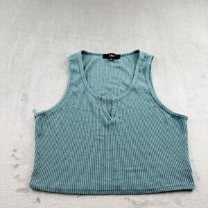 Lulus Women's Large Ribbed Sleeveless V-Neck‎ Crop Top Teal Green